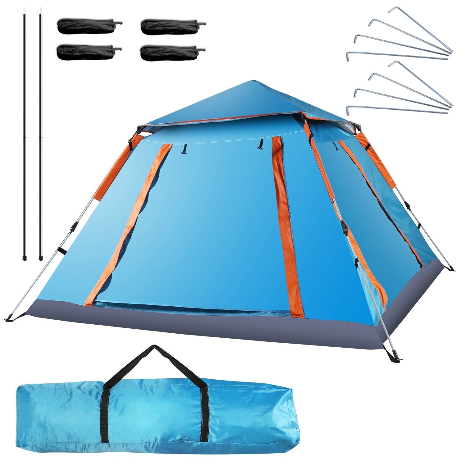 4-5 Person Waterproof Camping Tent with Mosquito Net Windows & Carry Bag, Blue