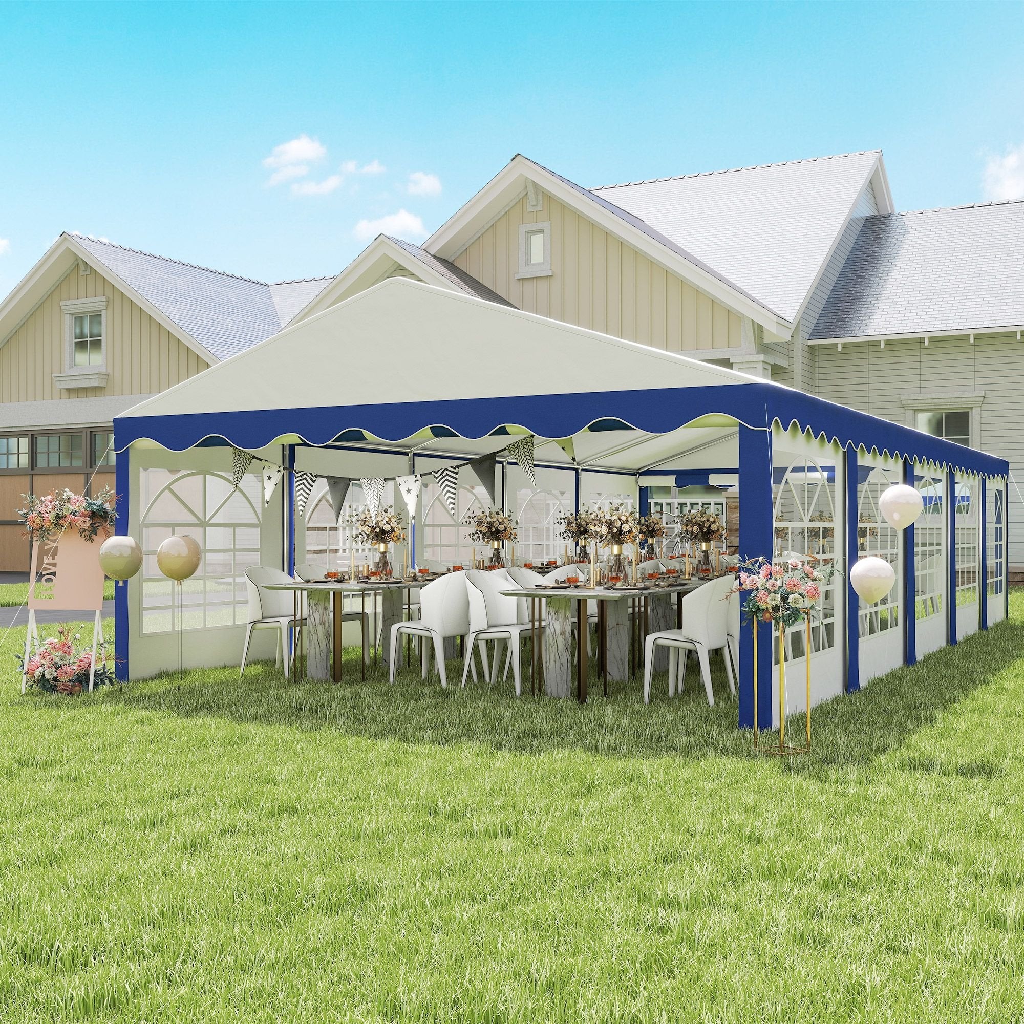 16.5' x 33' Large Party Tent û Heavy-Duty Canopy with Sidewalls (Blue)