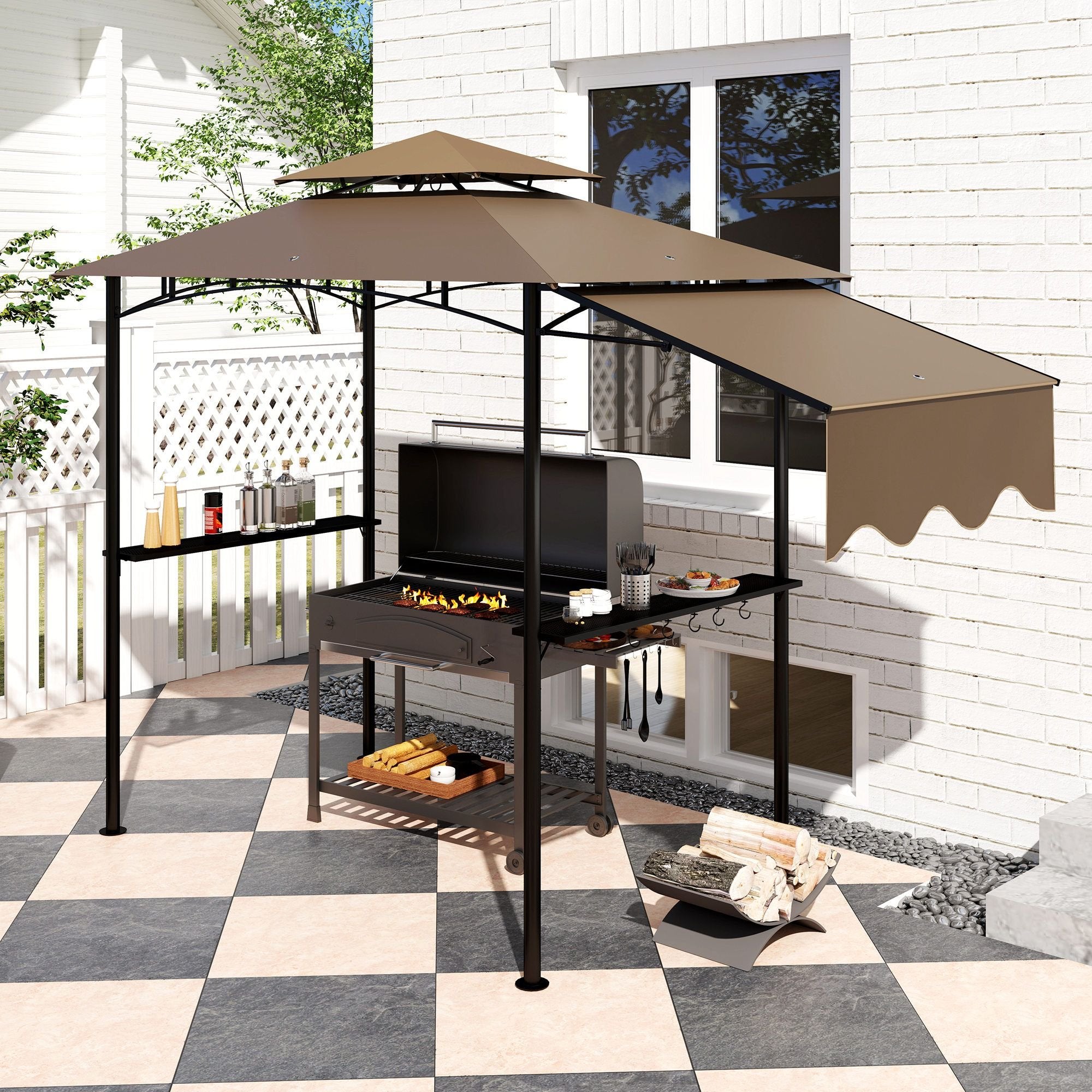 8' x 5' Outdoor Grill Gazebo û BBQ Shelter with Shelves & Awning (Brown)