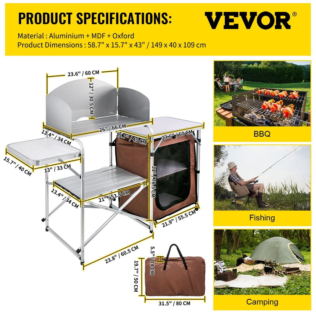 Folding Camping Kitchen Table û Portable Picnic Cabinet with Storage