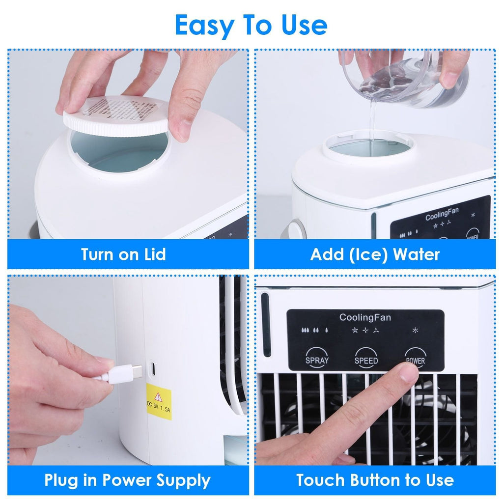 Portable 3-Speed Evaporative Air Conditioner Fan – Humidifier, Cold Mist, Night Light & Adjustable Angle for Home & Office