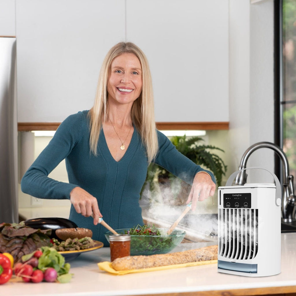 Portable 3-Speed Evaporative Air Conditioner Fan – Humidifier, Cold Mist, Night Light & Adjustable Angle for Home & Office