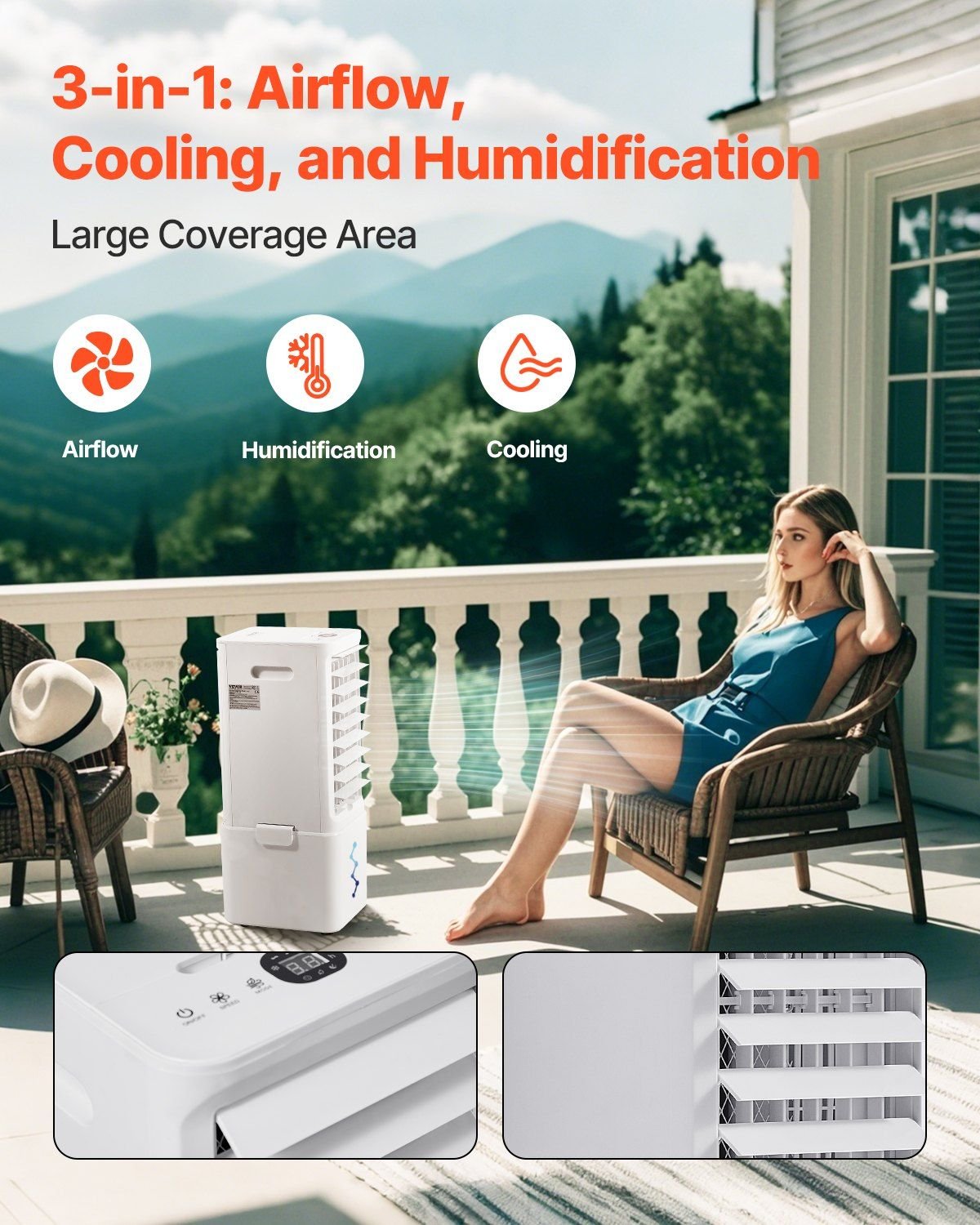 9L Evaporative Air Cooler – 550 CFM Swamp Cooler with Dual Ice Boxes