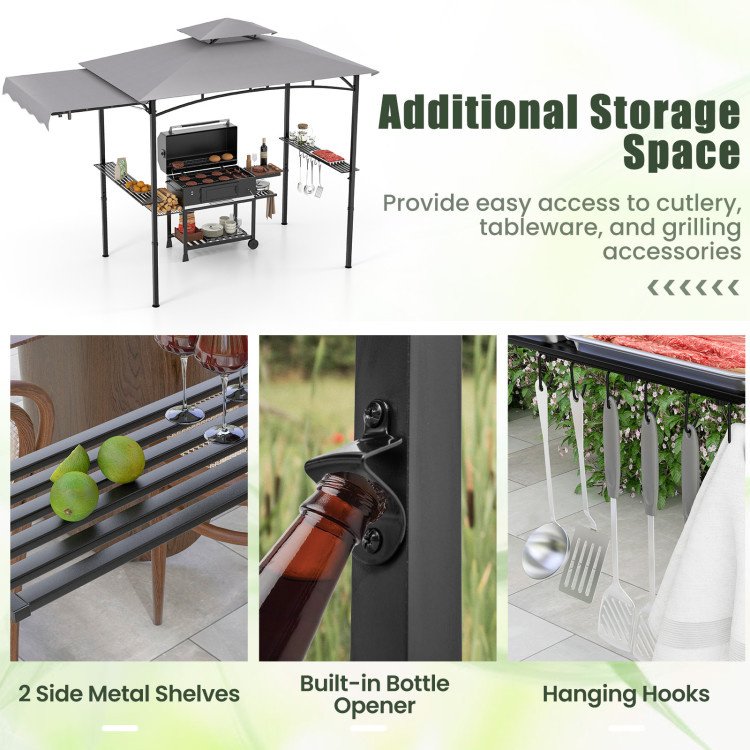 10.5' x 5' Grill Gazebo with Side Awning and Double-Tiered Top