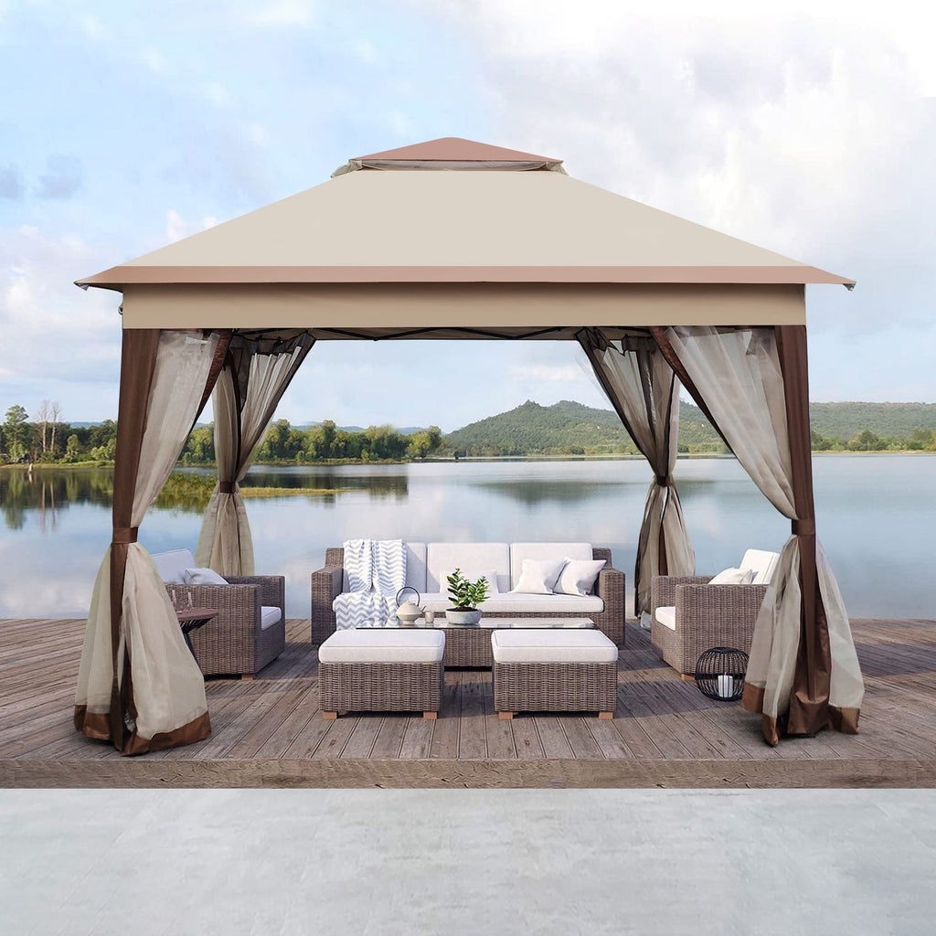 Outdoor Pop-Up Gazebo – 2-Tier Soft Top with Removable Zipper Netting, 11' x 11'
