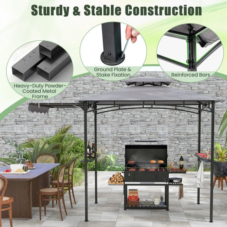 10.5' x 5' Grill Gazebo with Side Awning and Double-Tiered Top