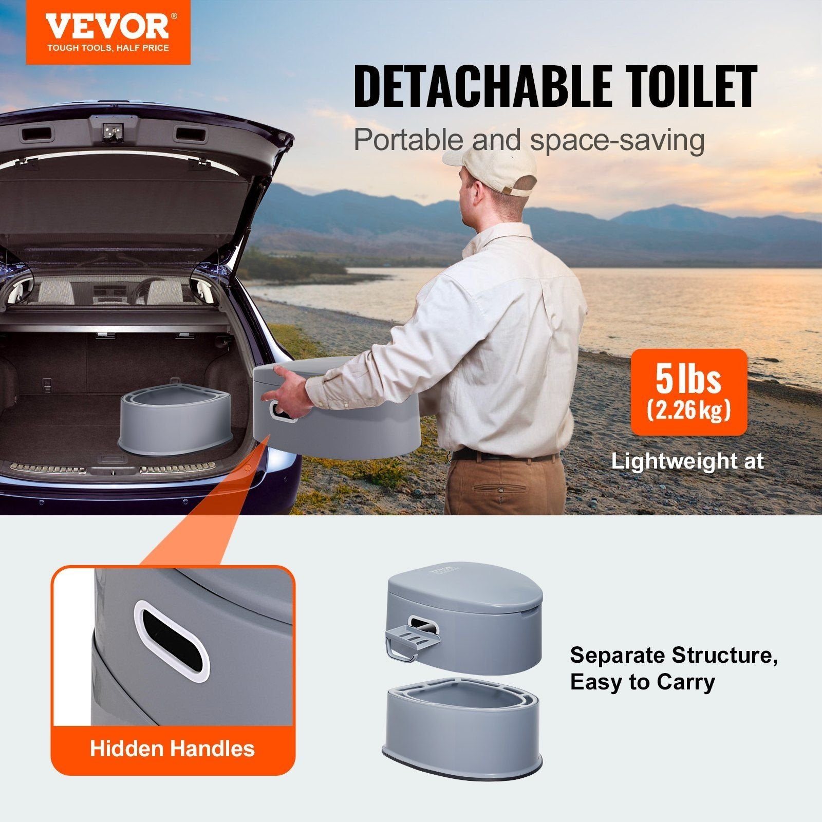 VEVOR Portable Toilet for Camping - Detachable Inner Bucket & Removable Paper Holder