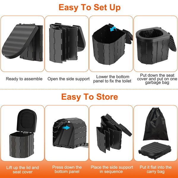 Portable Folding Camping Toilet for Adults – Includes Lid, Carry Bag & Garbage Bags