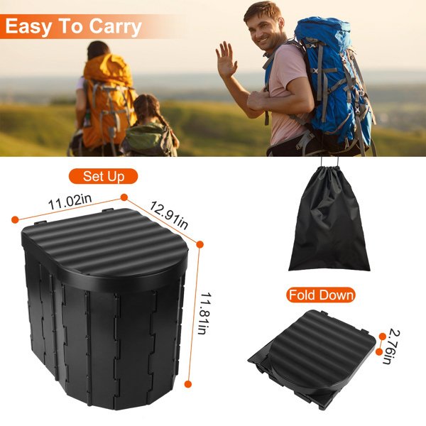 Portable Folding Camping Toilet for Adults – Includes Lid, Carry Bag & Garbage Bags