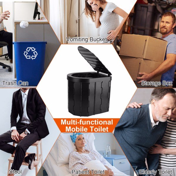 Portable Folding Camping Toilet for Adults – Includes Lid, Carry Bag & Garbage Bags