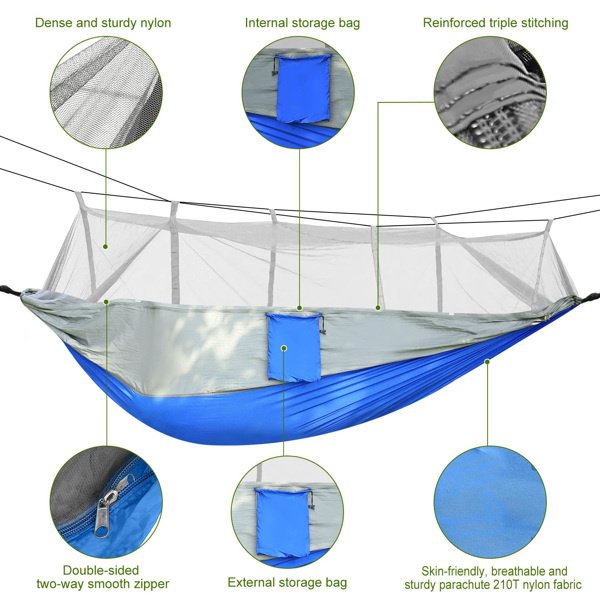 Double Camping Hammock with Mosquito Net – 600 lbs, Portable with Straps & Carry Bag