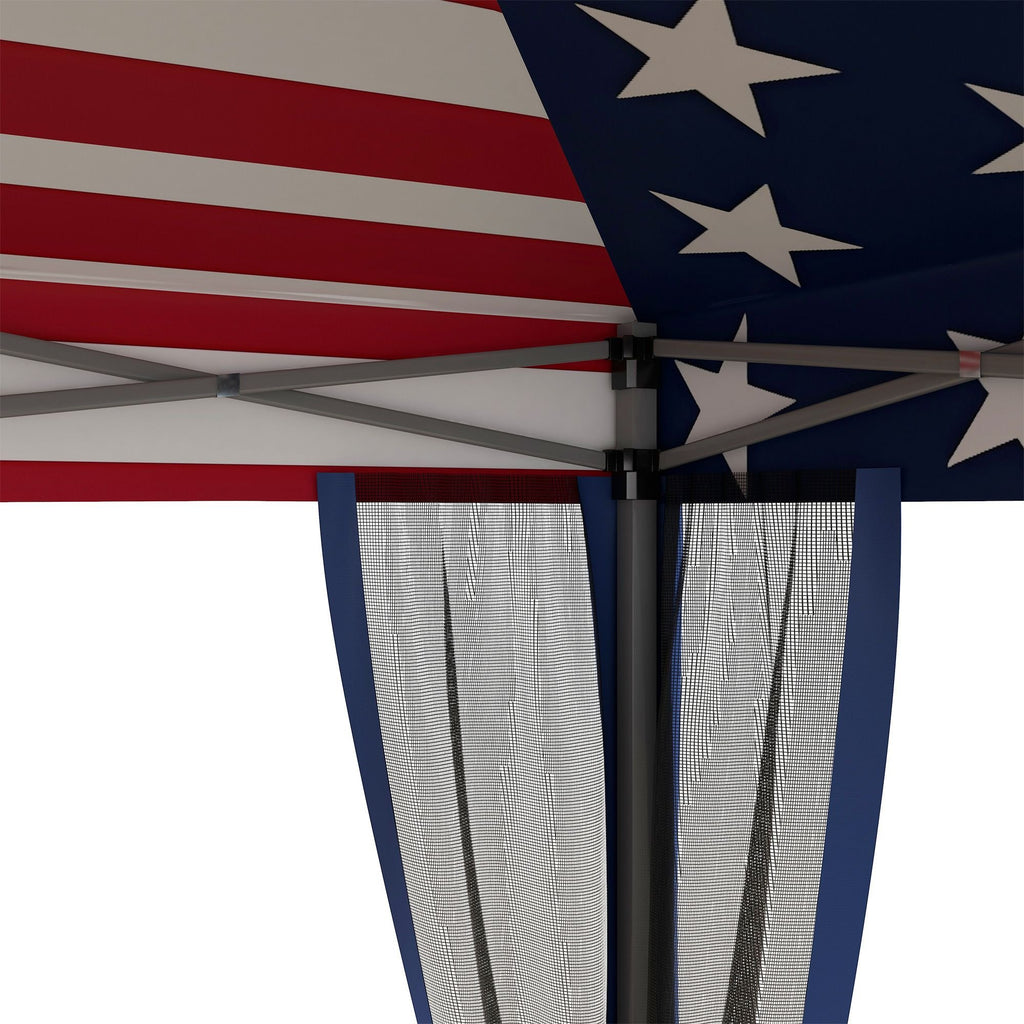 10' x 10' American Flag Pop-Up Canopy û Mesh Sidewalls for Outdoor Events