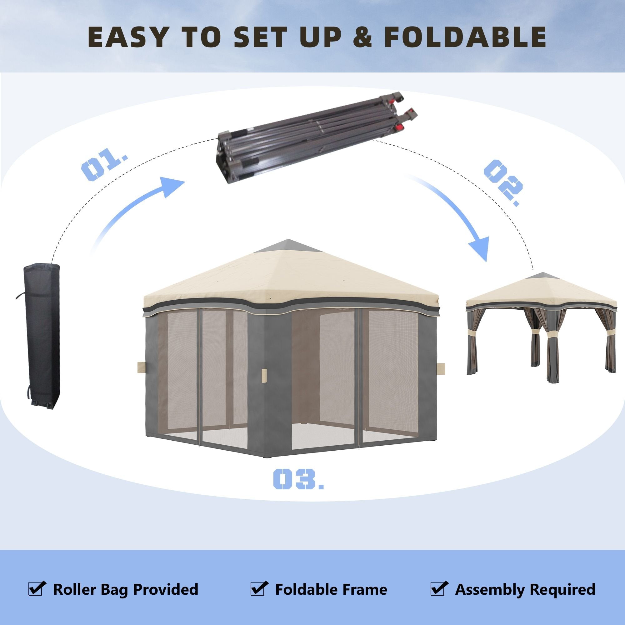 10' x 10' Pop-Up Canopy û Adjustable with Netting & Wheeled Bag (Beige)