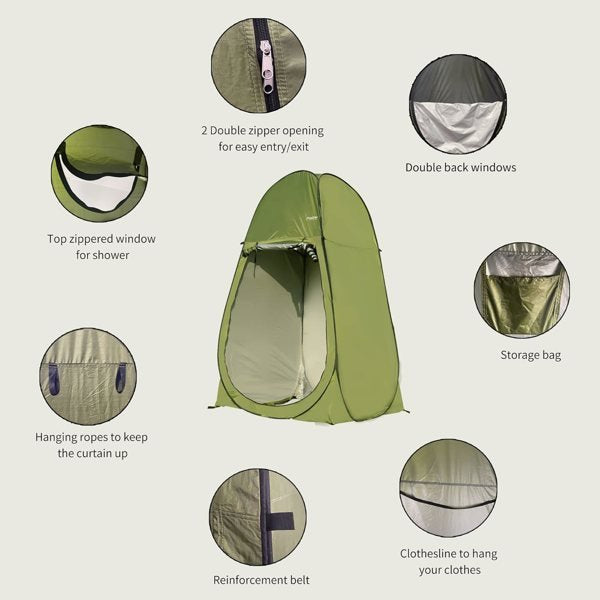 7FT Instant Pop-Up Camping Shower & Privacy Tent – Portable Toilet & Dressing Shelter for Outdoor, Beach, Fishing