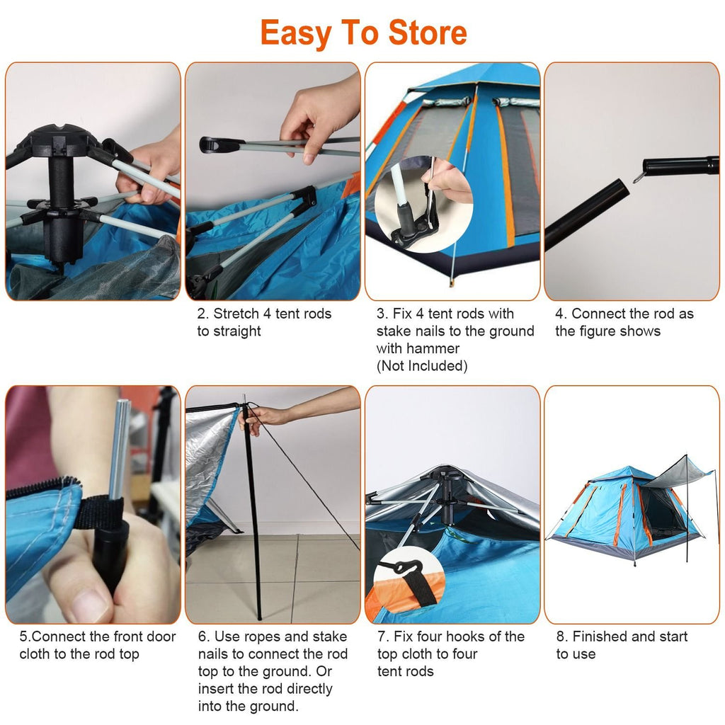 4-5 Person Waterproof Camping Tent with Mosquito Net Windows & Carry Bag, Blue