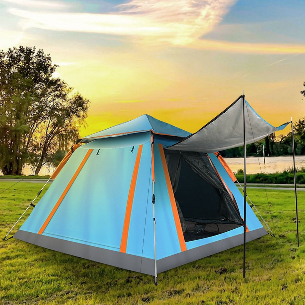 4-5 Person Waterproof Camping Tent with Mosquito Net Windows & Carry Bag, Blue