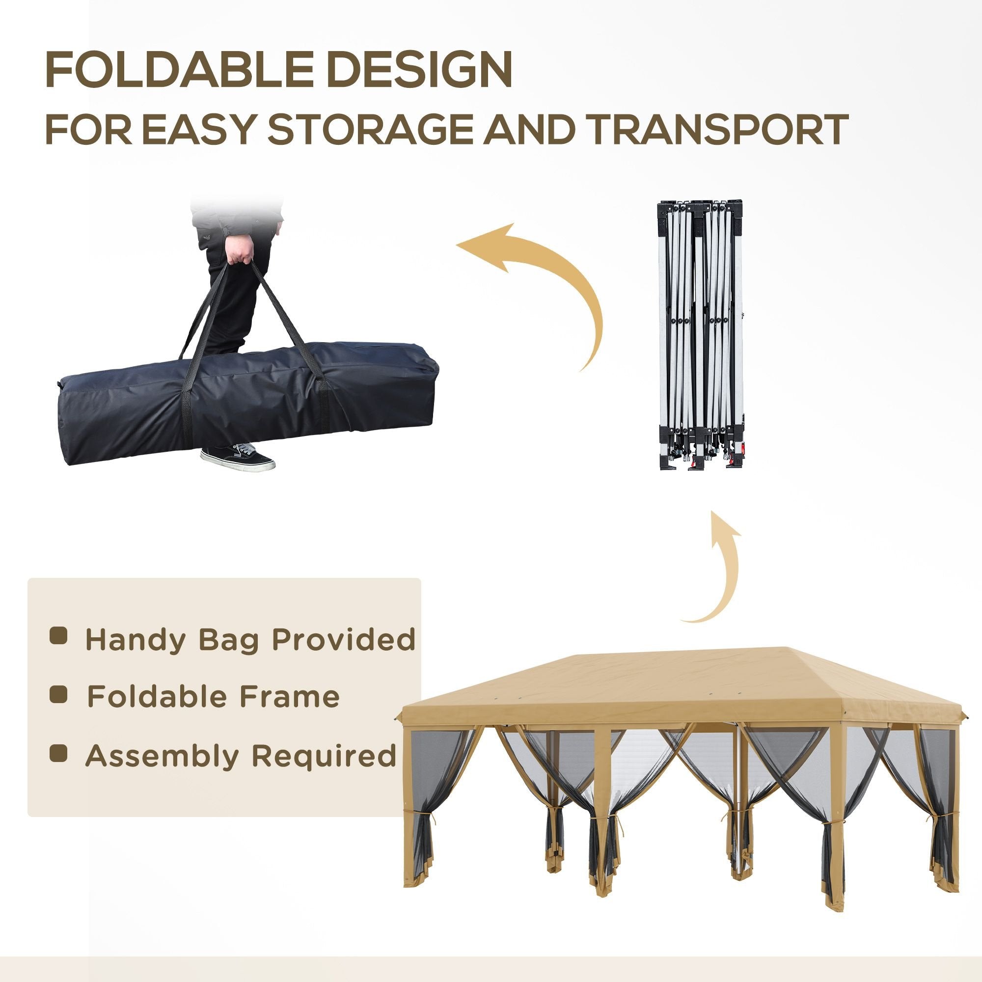 10' x 20' Pop-Up Canopy Tent û Beige with Netting Sidewalls