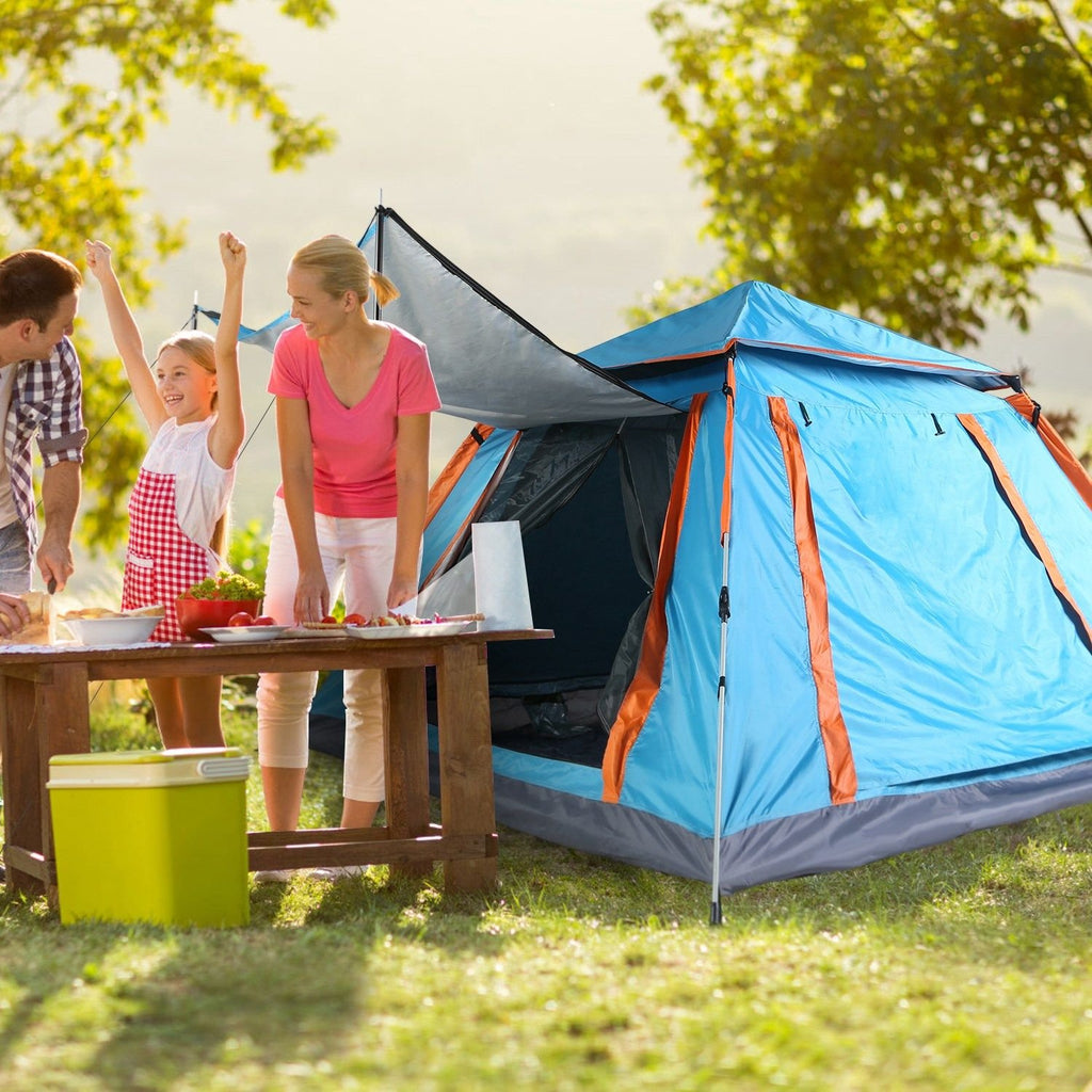 4-5 Person Waterproof Camping Tent with Mosquito Net Windows & Carry Bag, Blue