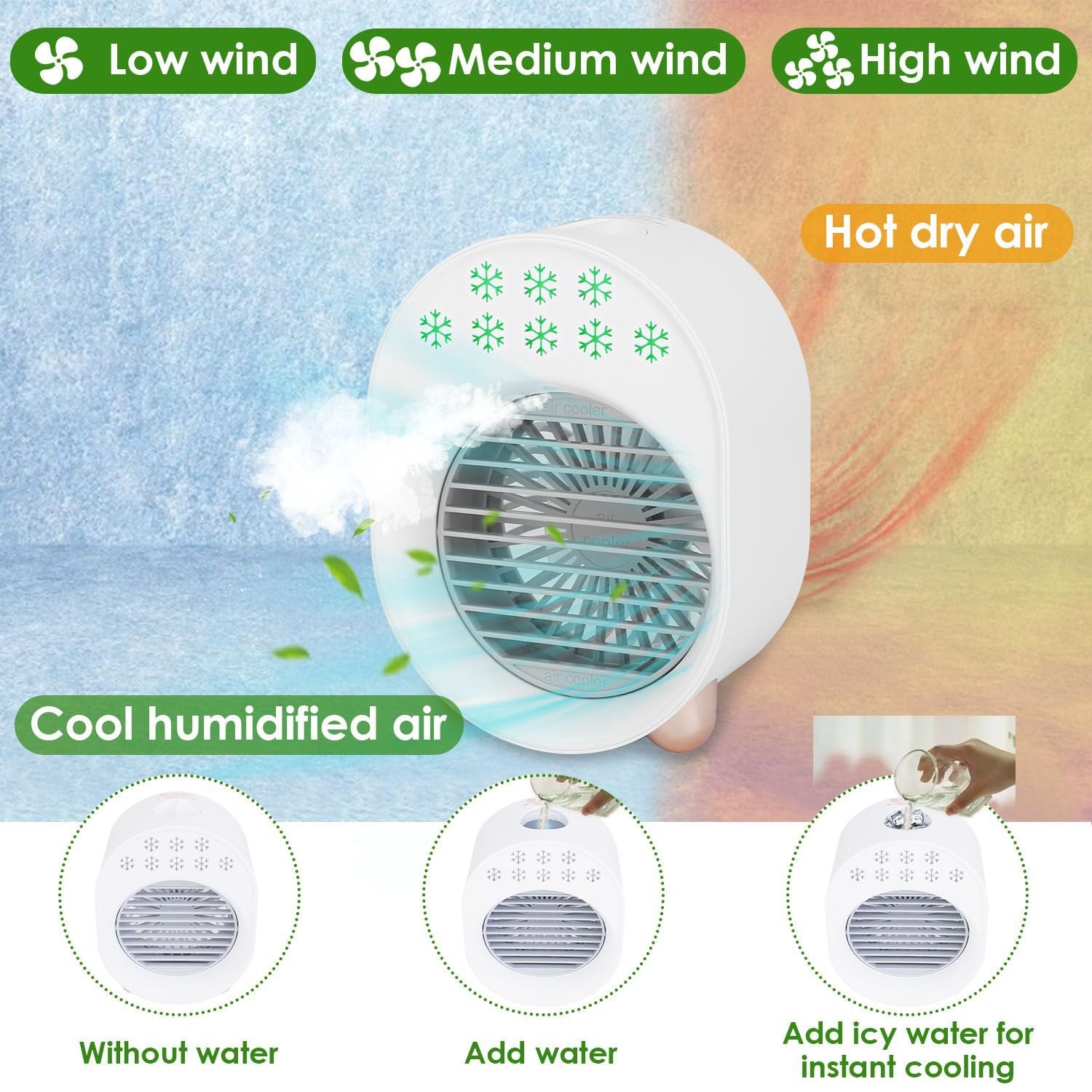 4-in-1 Mini Desktop Air Conditioner Fan – Portable Water Mist Cooling & Humidifier
