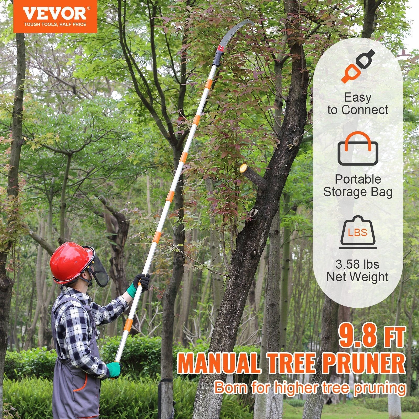 VEVOR Extendable Manual Pole Saw – 4.6-9.8 ft, Sharp Steel Blade, Lightweight Aluminum Handle for Branch & Shrub Pruning