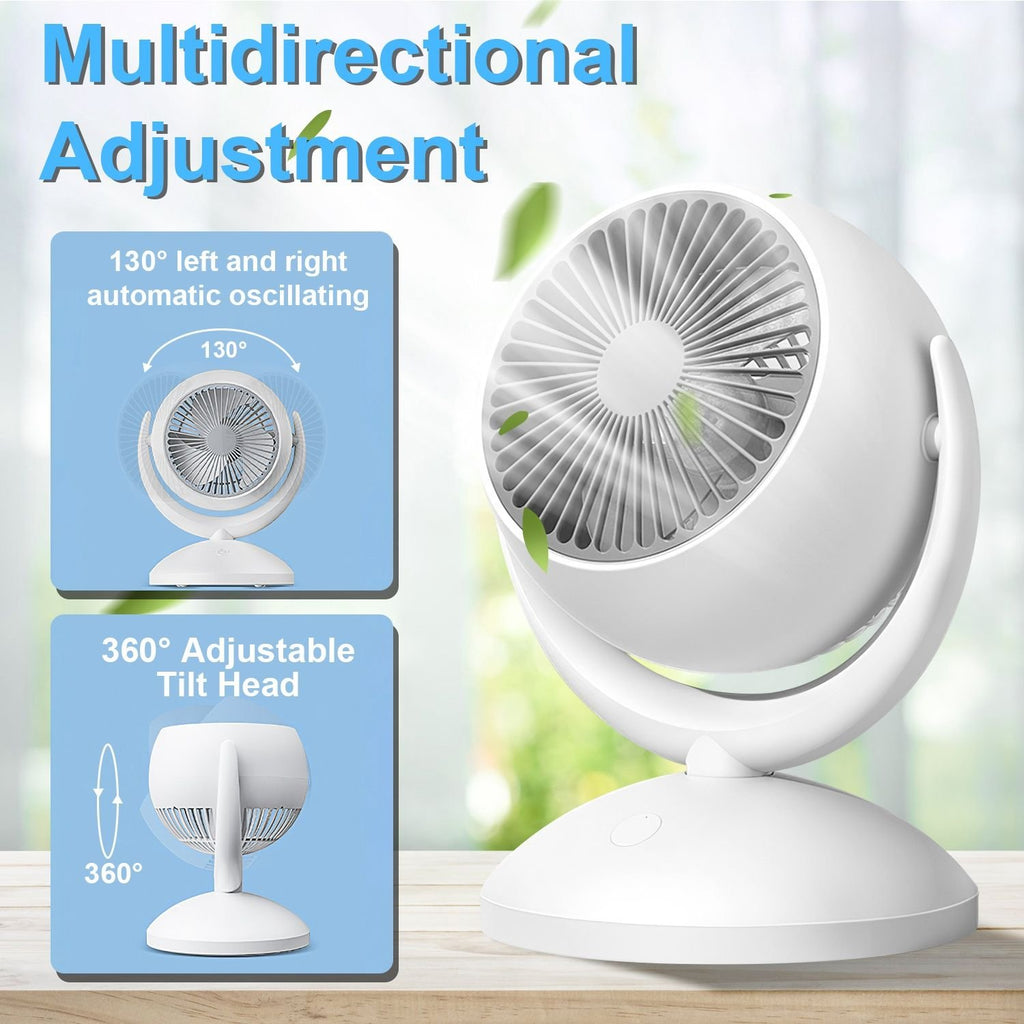 Portable Air Circulator Desk Fan – Rechargeable, 4 Speeds, 360° Tilt & Quiet 40dB for Home & Office