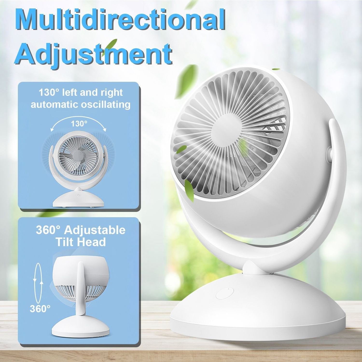 Portable Air Circulator Desk Fan – Rechargeable, 4 Speeds, 360° Tilt & Quiet 40dB for Home & Office