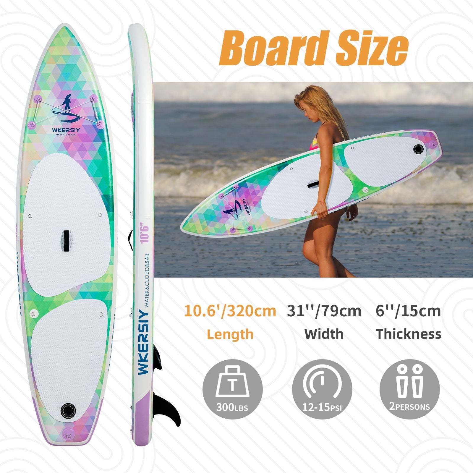 10'6" Inflatable Paddle Board – Includes Paddle, Backpack, Pump & Leash