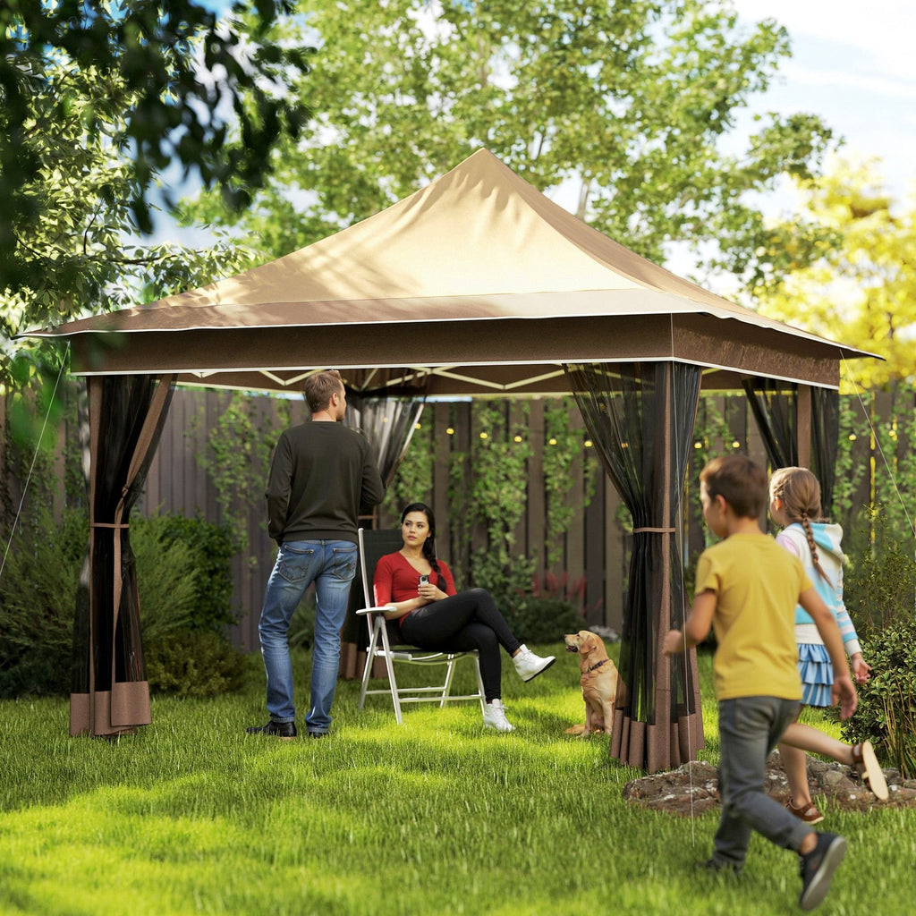 12' x 12' Pop-Up Canopy Tent û UPF50+ with Mesh Netting & Carry Bag (Beige)