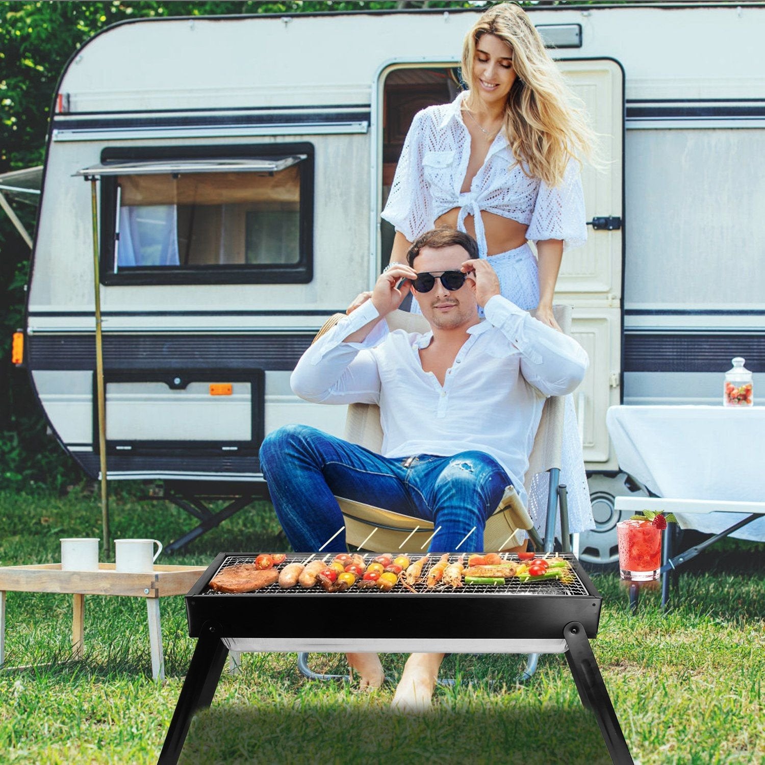 Foldable Stainless Steel Charcoal BBQ Grill – Portable Tabletop for Outdoor Use