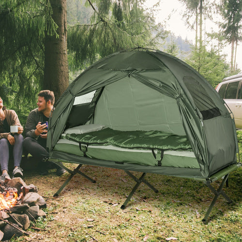 All-in-One Folding Camping Cot û Elevated Tent with Sleeping Bag & Air Mattress