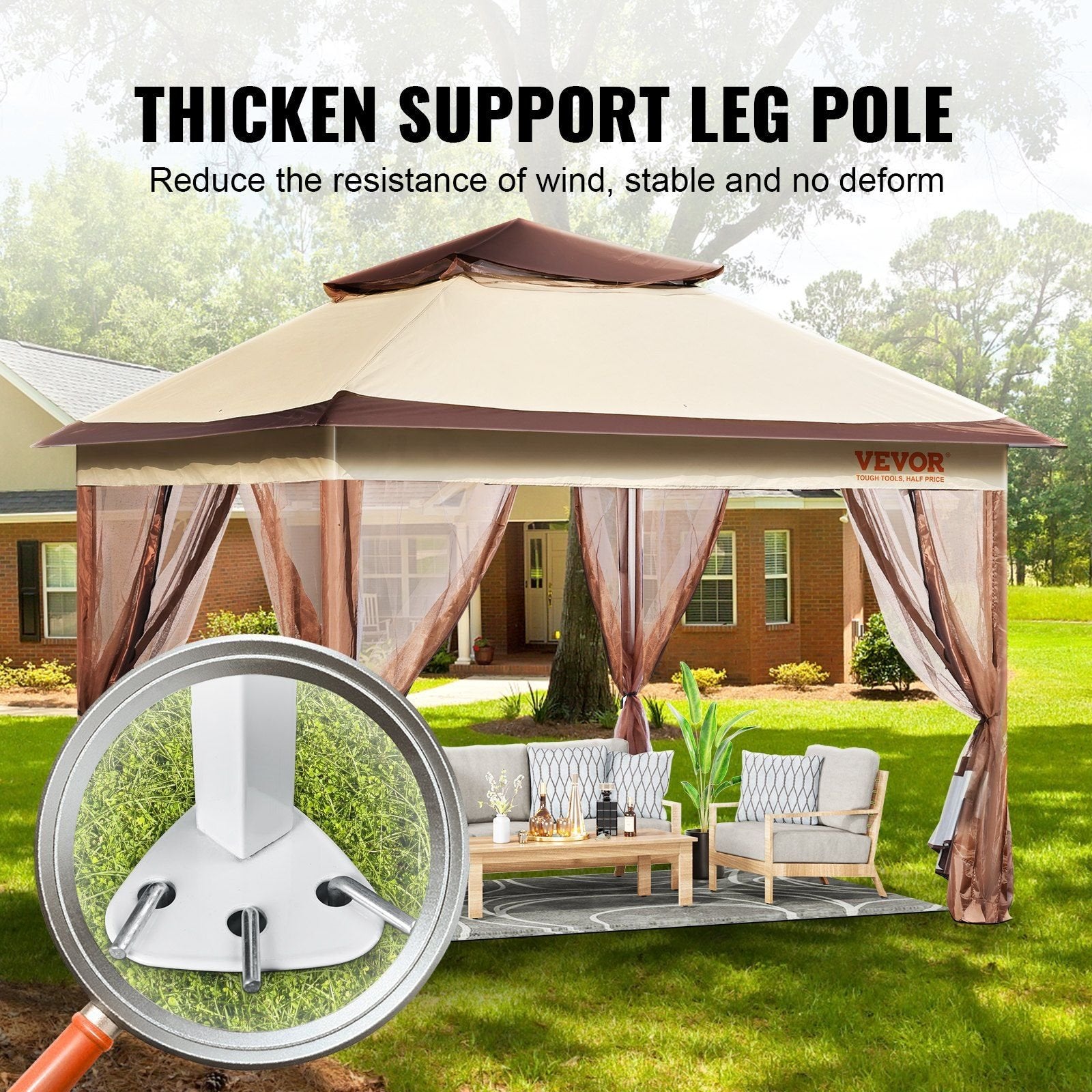 VEVOR 11x11ft Patio Gazebo – Pop-Up with Mosquito Net, Metal Frame & Waterproof Oxford Cloth