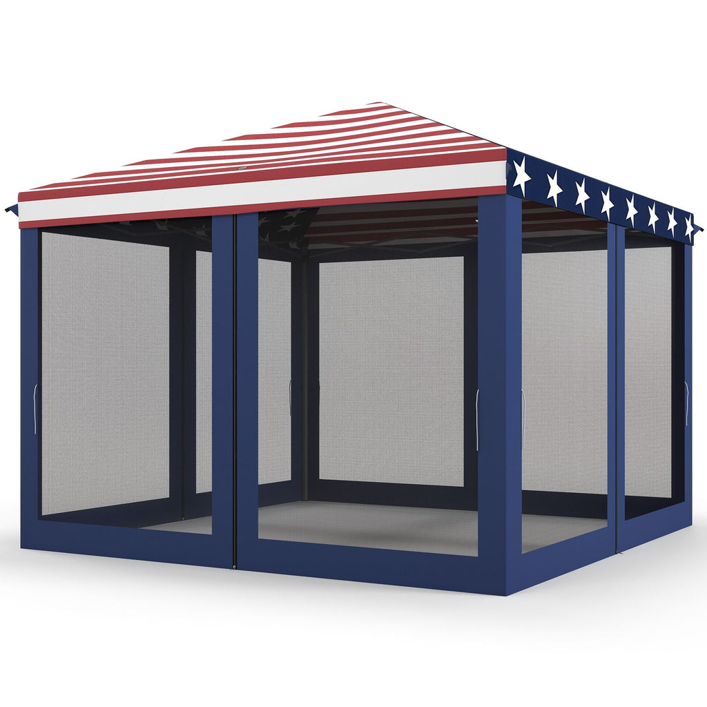 10' x 10' American Flag Pop-Up Canopy û Mesh Sidewalls for Outdoor Events