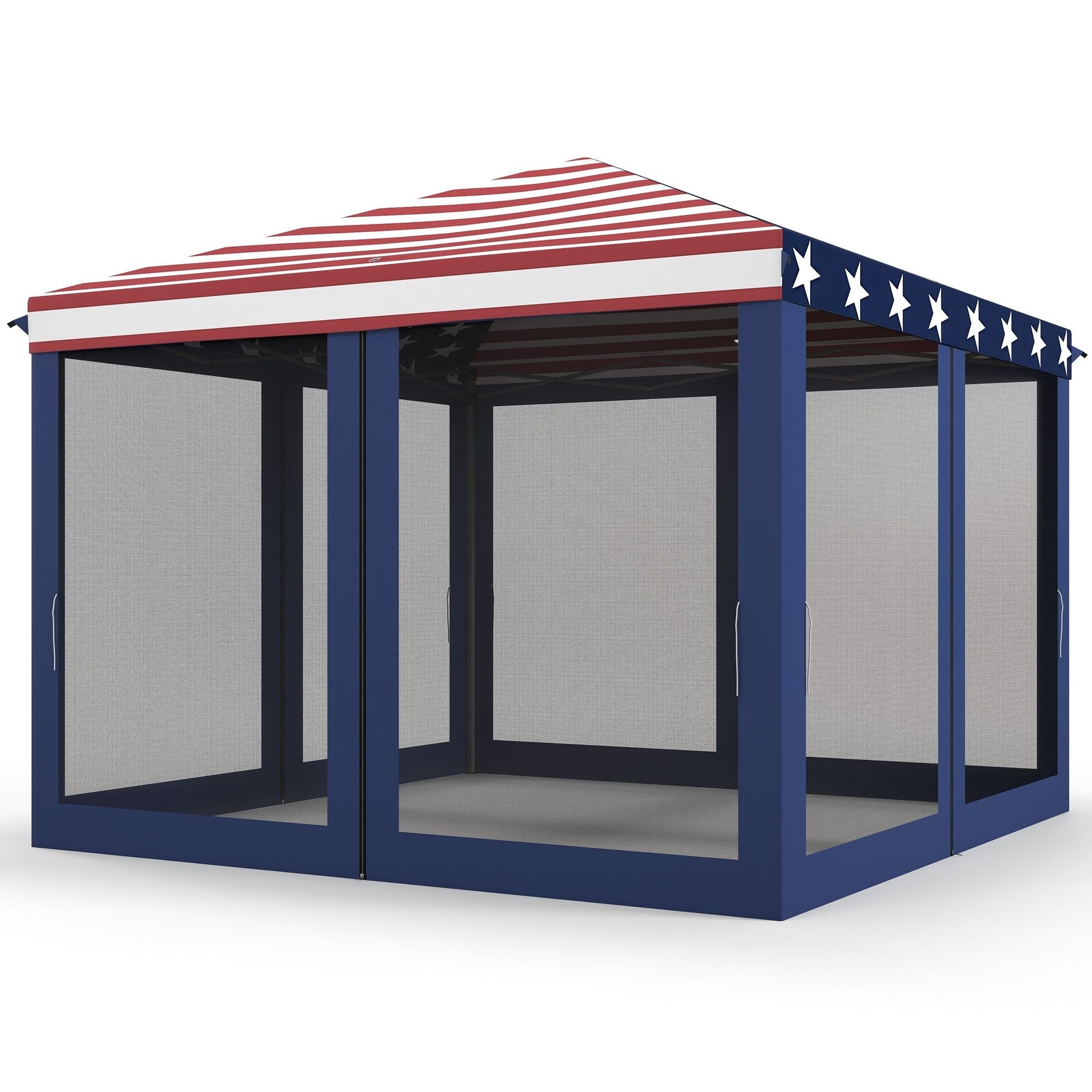 10' x 10' American Flag Pop-Up Canopy û Mesh Sidewalls for Outdoor Events