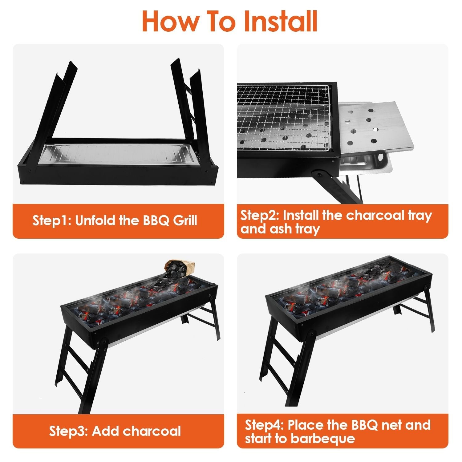 Foldable Stainless Steel Charcoal BBQ Grill – Portable Tabletop for Outdoor Use