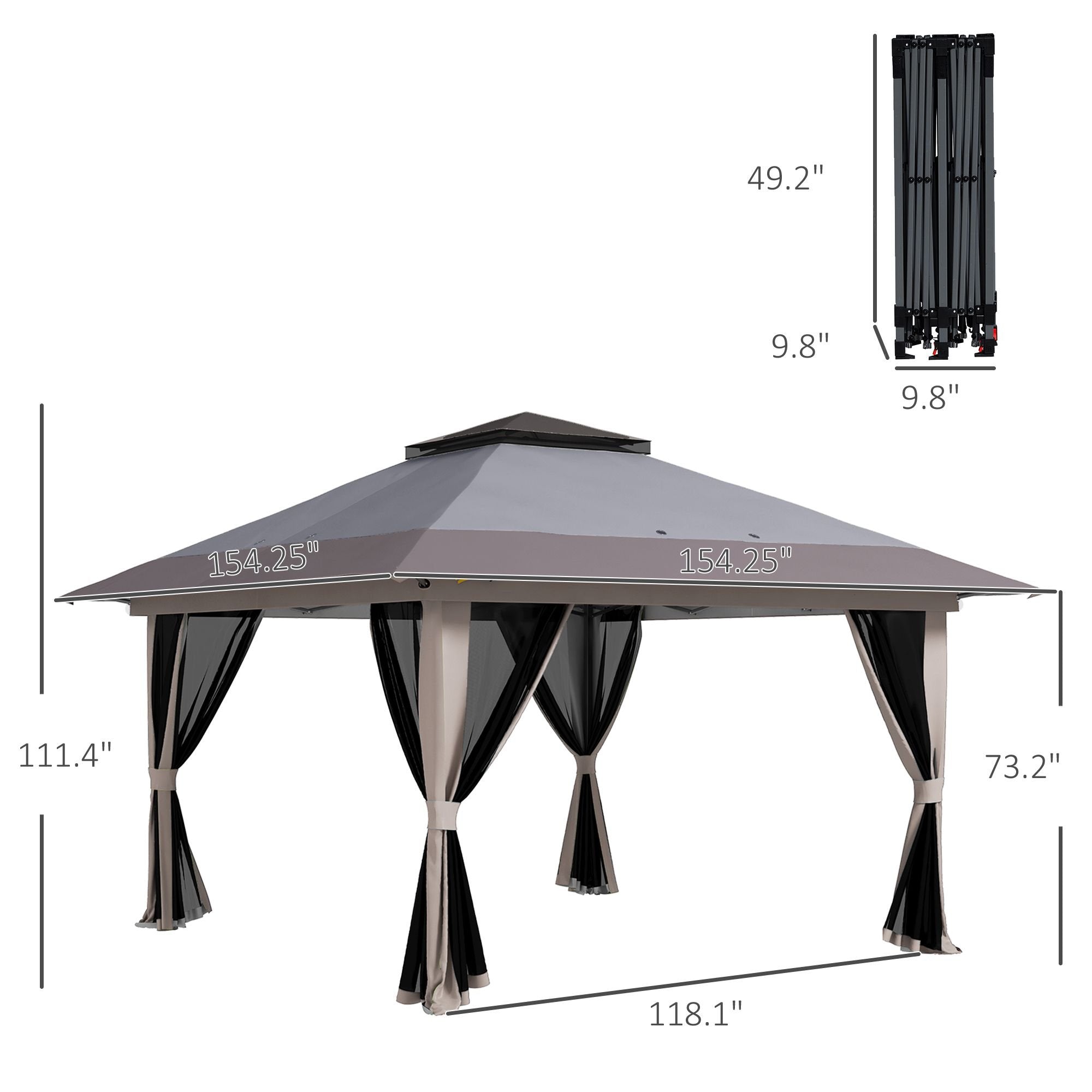 13' x 13' Pop-Up Gazebo û 2-Tier Instant Canopy with Carry Bag (Gray)