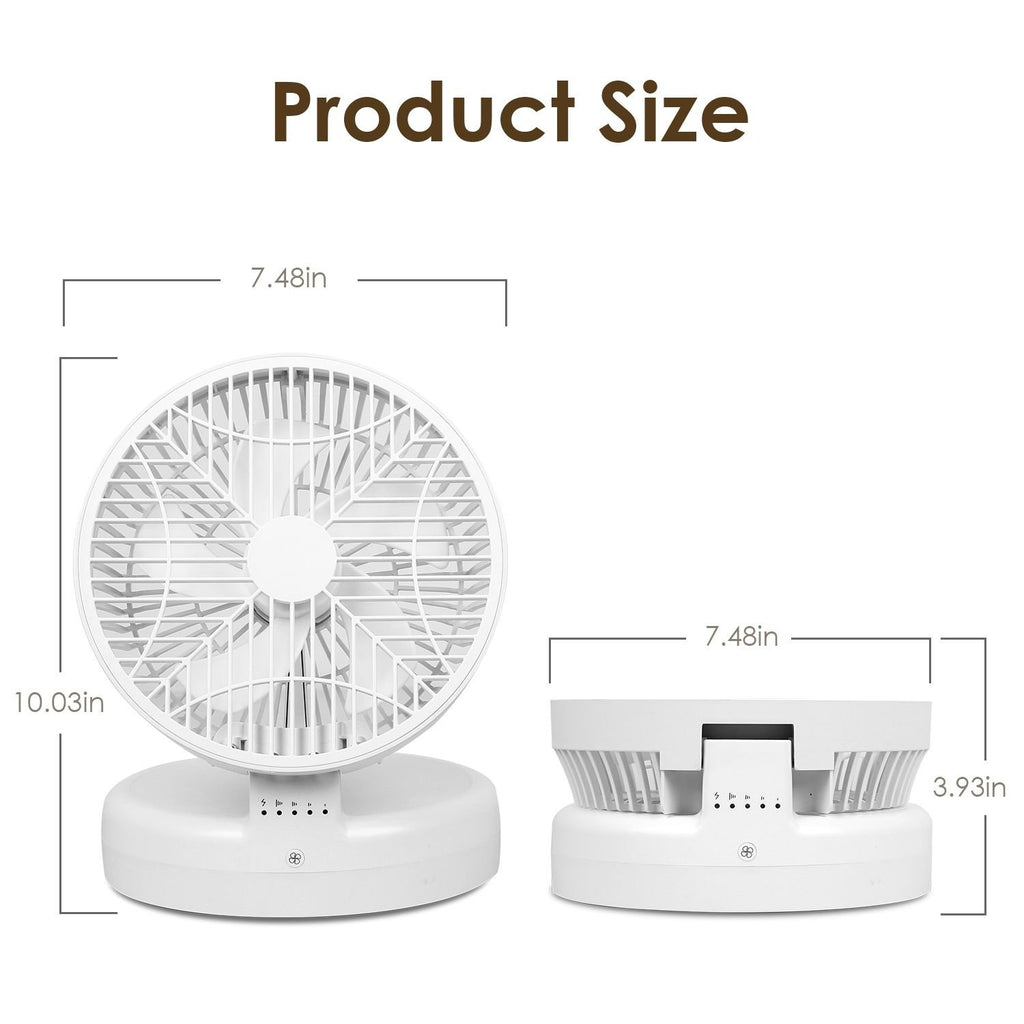 Quiet Foldable Table Fan – 90° Adjustable Tilt, 4-Speed USB Type-C Rechargeable Portable Fan with Wall Mount