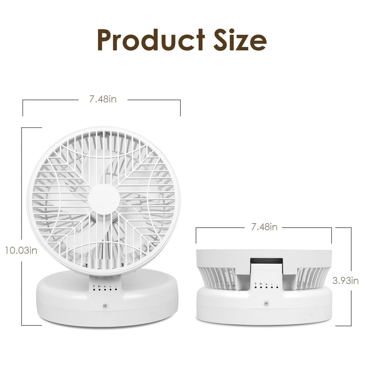 Quiet Foldable Table Fan – 90° Adjustable Tilt, 4-Speed USB Type-C Rechargeable Portable Fan with Wall Mount