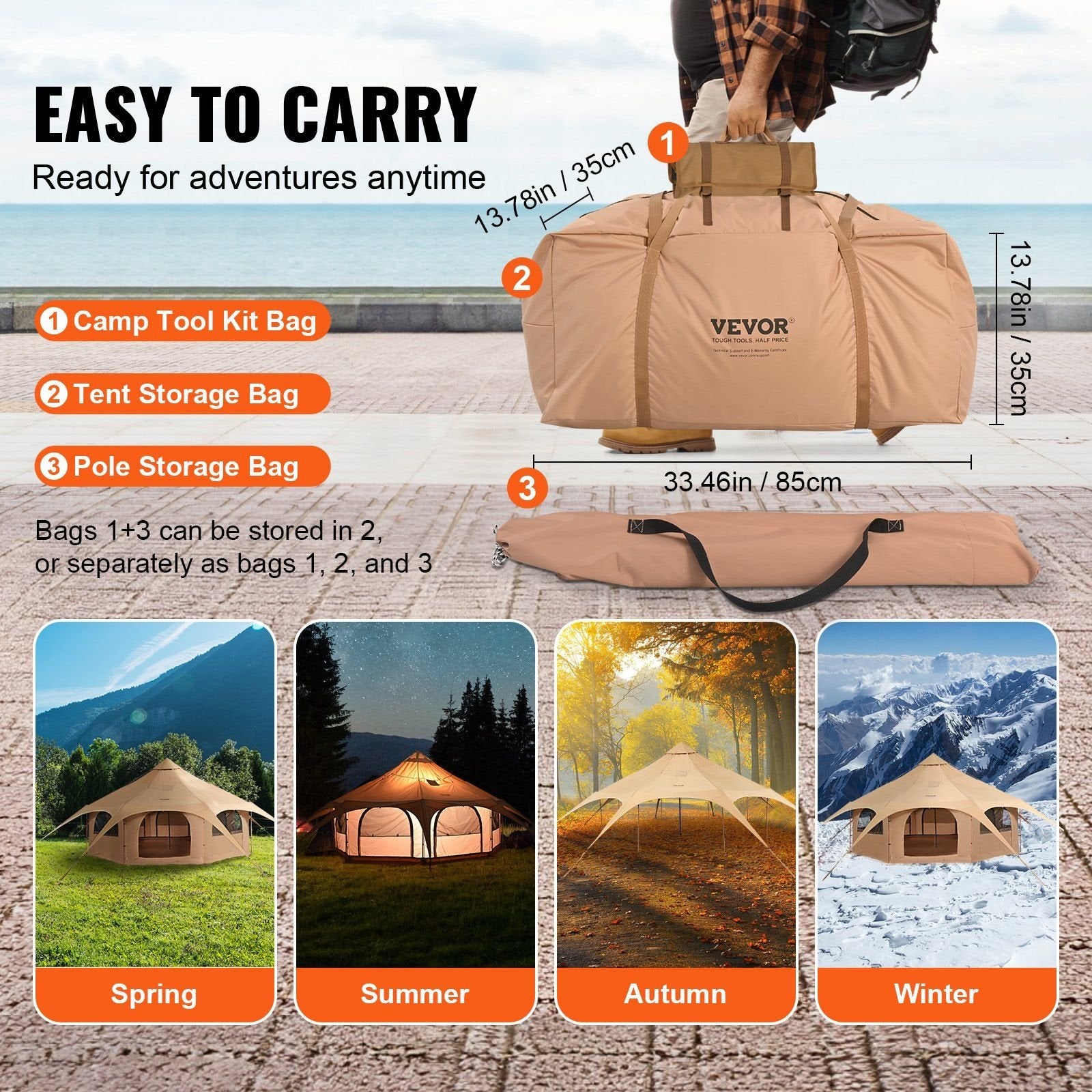 VEVOR 16.4ft Canvas Bell Tent for 4 Seasons