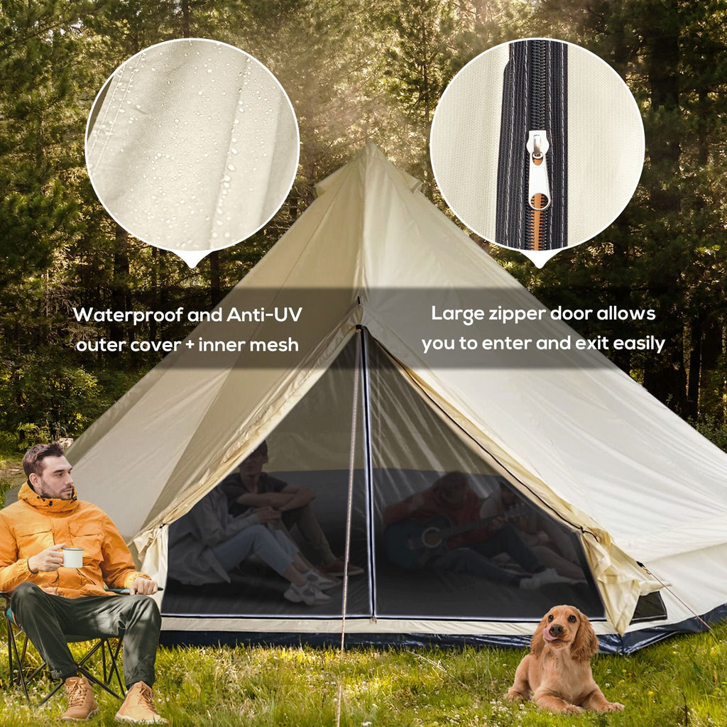 16.5' Large Teepee Bell Tent û 10-Person Waterproof Four-Season Family Tent