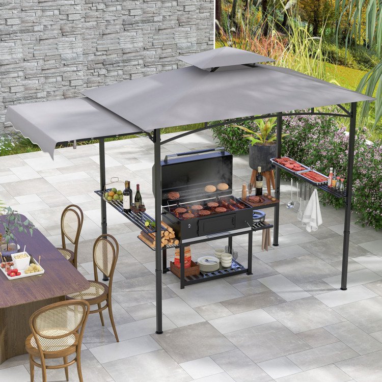 10.5' x 5' Grill Gazebo with Side Awning and Double-Tiered Top