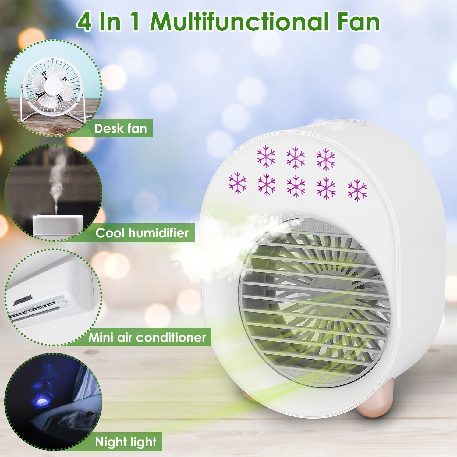4-in-1 Mini Desktop Air Conditioner Fan – Portable Water Mist Cooling & Humidifier