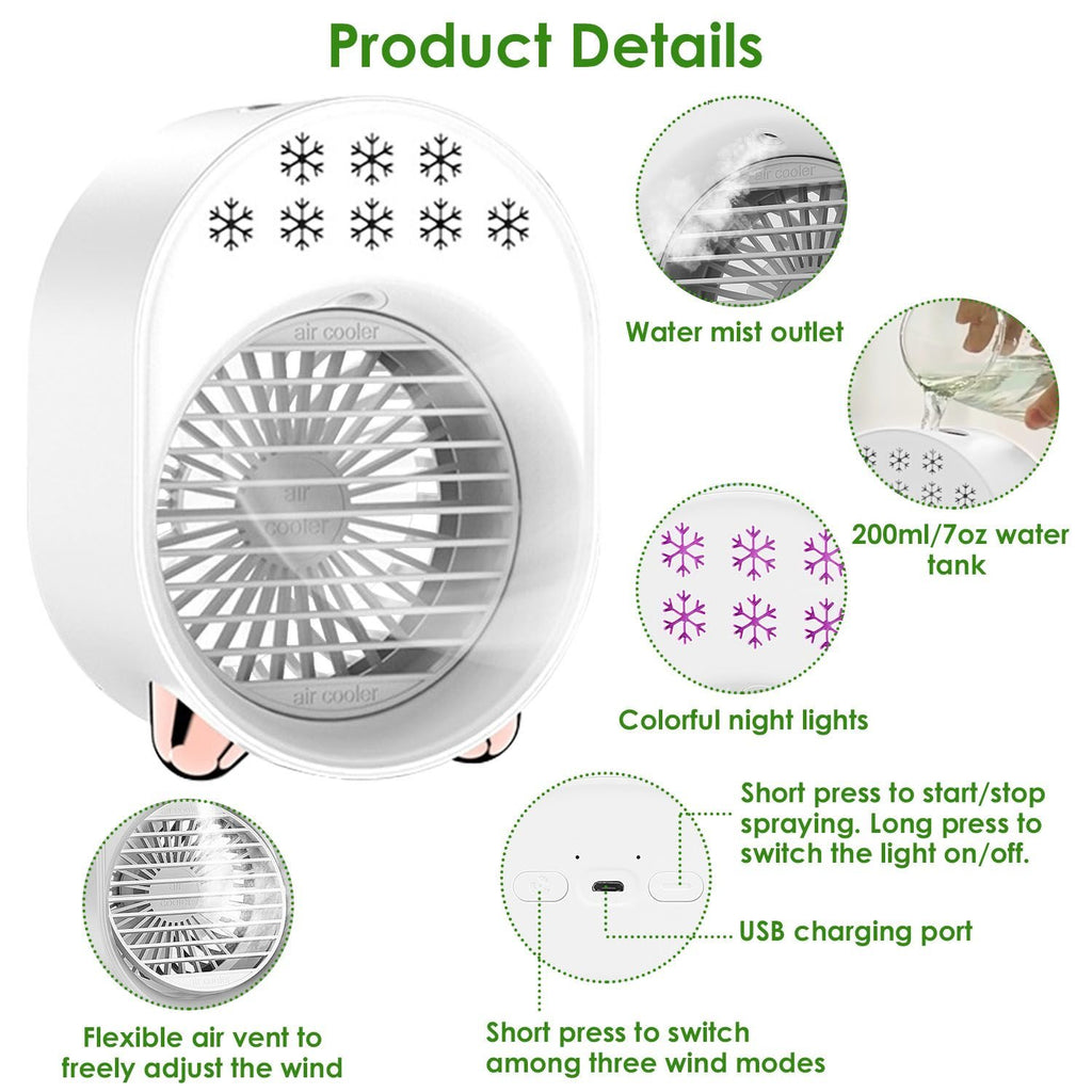 4-in-1 Mini Desktop Air Conditioner Fan – Portable Water Mist Cooling & Humidifier