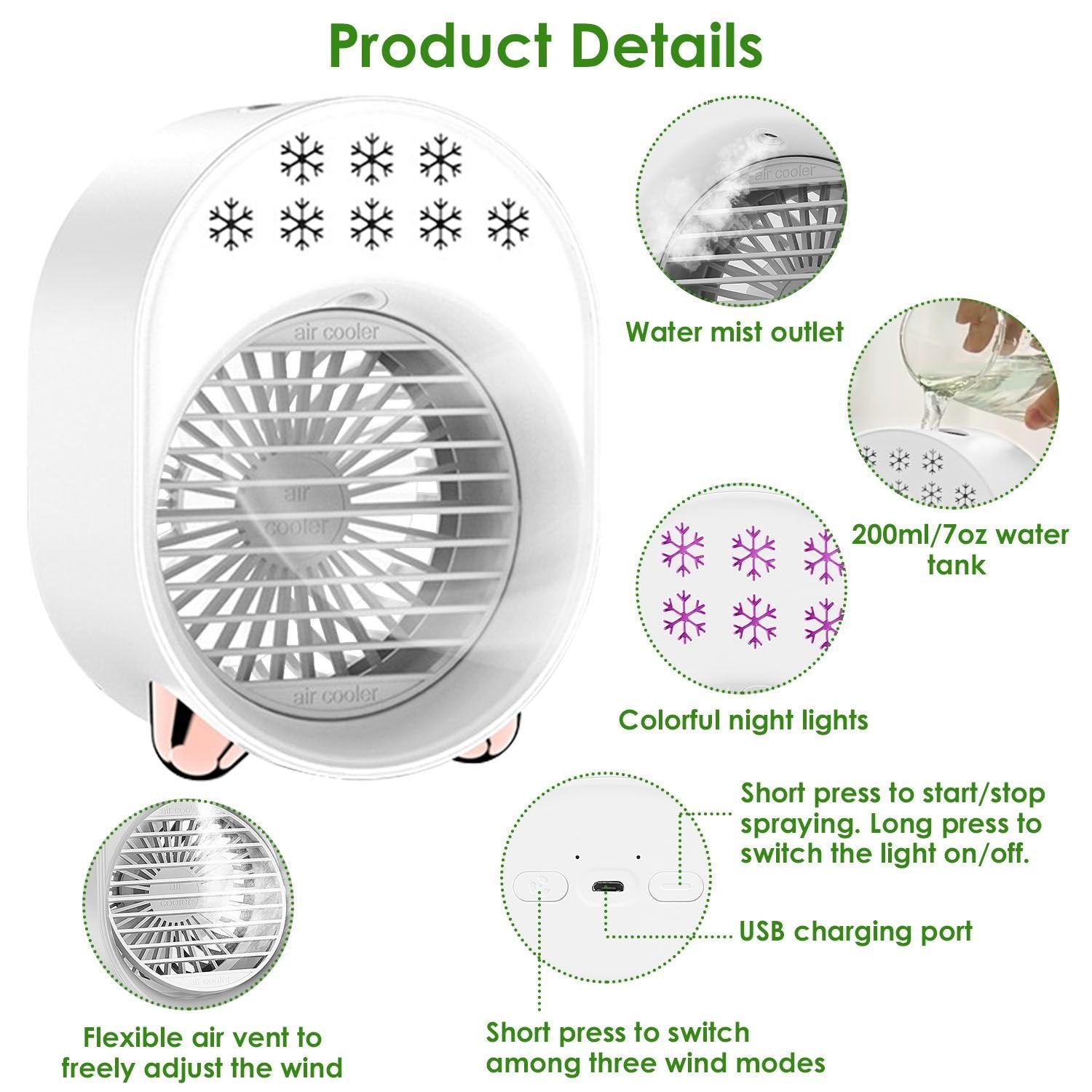 4-in-1 Mini Desktop Air Conditioner Fan – Portable Water Mist Cooling & Humidifier