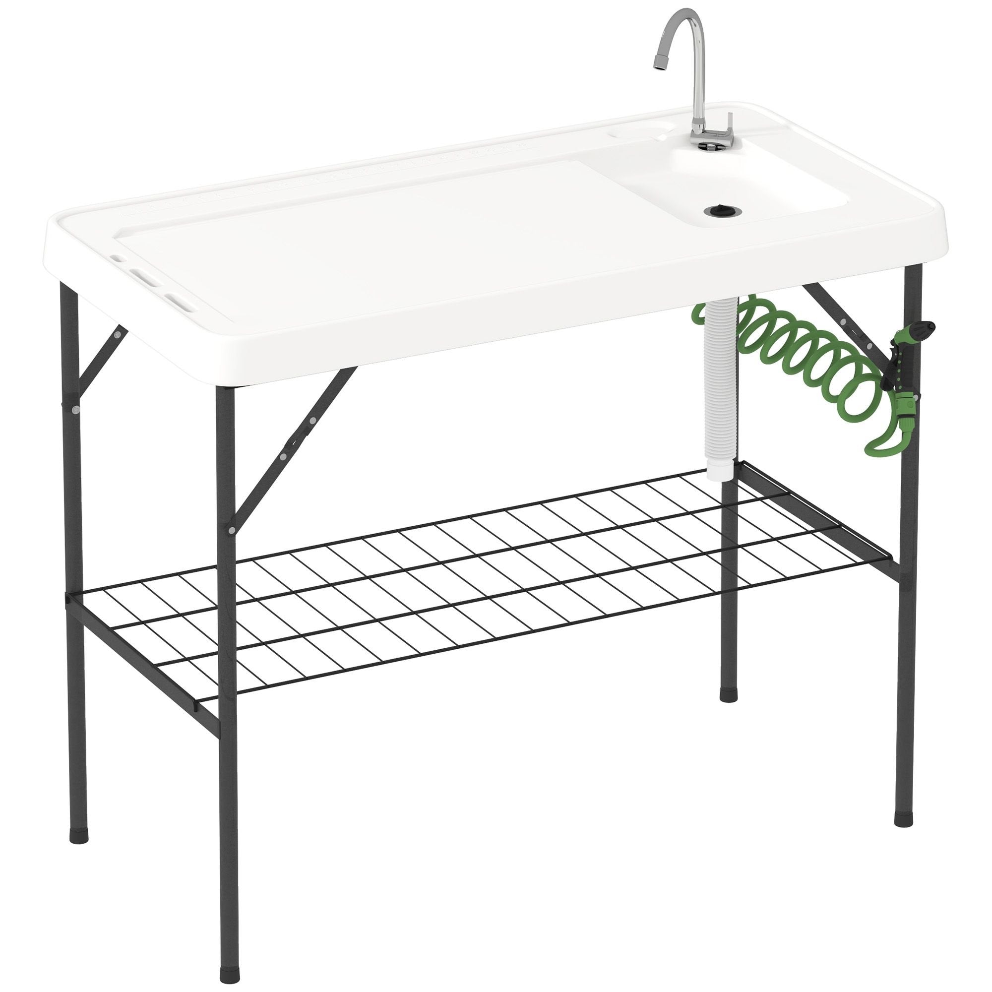 Folding Fish Cleaning Table with Sink û Portable Camping Table with Faucet & Shelf