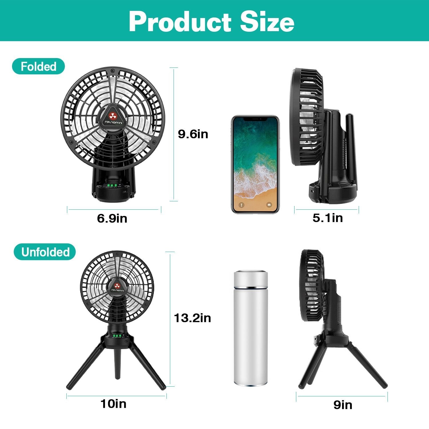 Foldable Oscillating Rechargeable Tripod Fan
