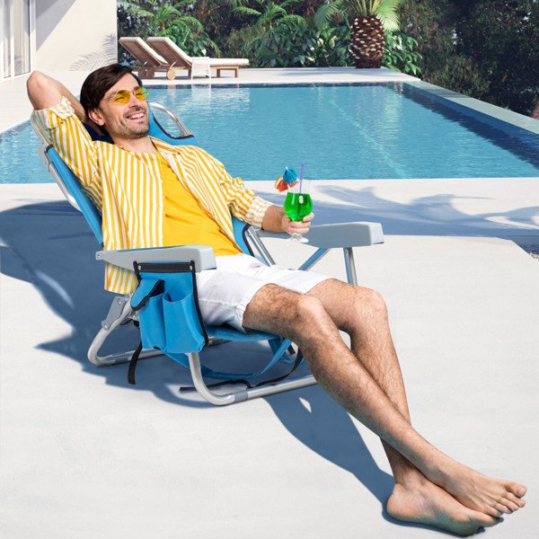 Short Oxford Cloth Beach Chair Blue