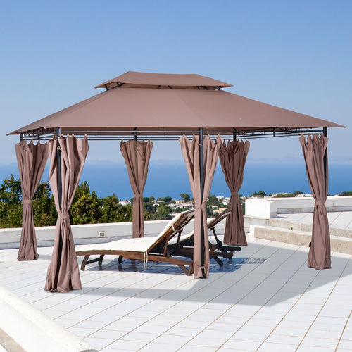 10' x 13' Khaki Gazebo û Steel Frame with Curtains & Vented Roof