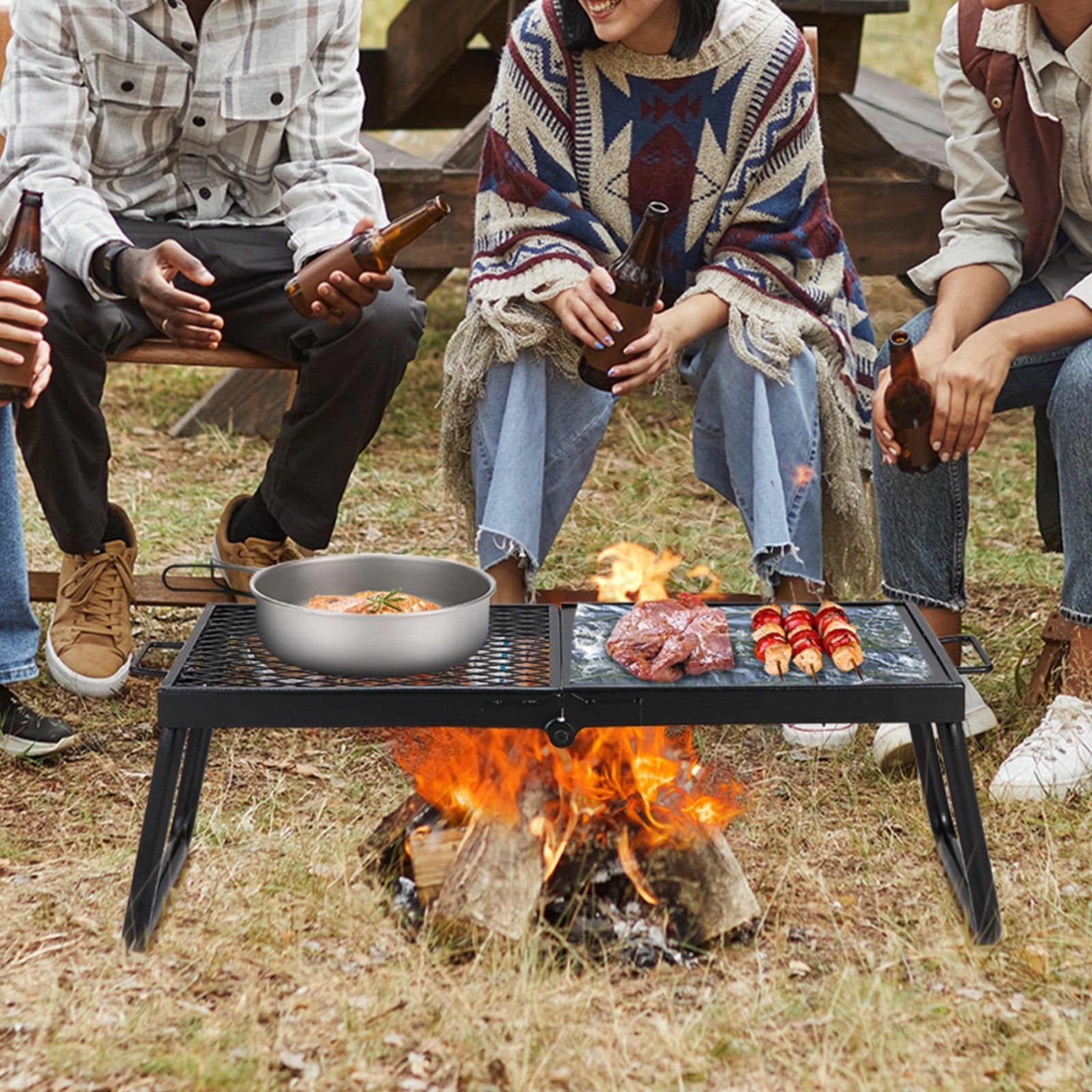 VEVOR Folding Campfire Grill – Heavy-Duty Steel Mesh, 22.4", Portable with Legs & Carry Bag
