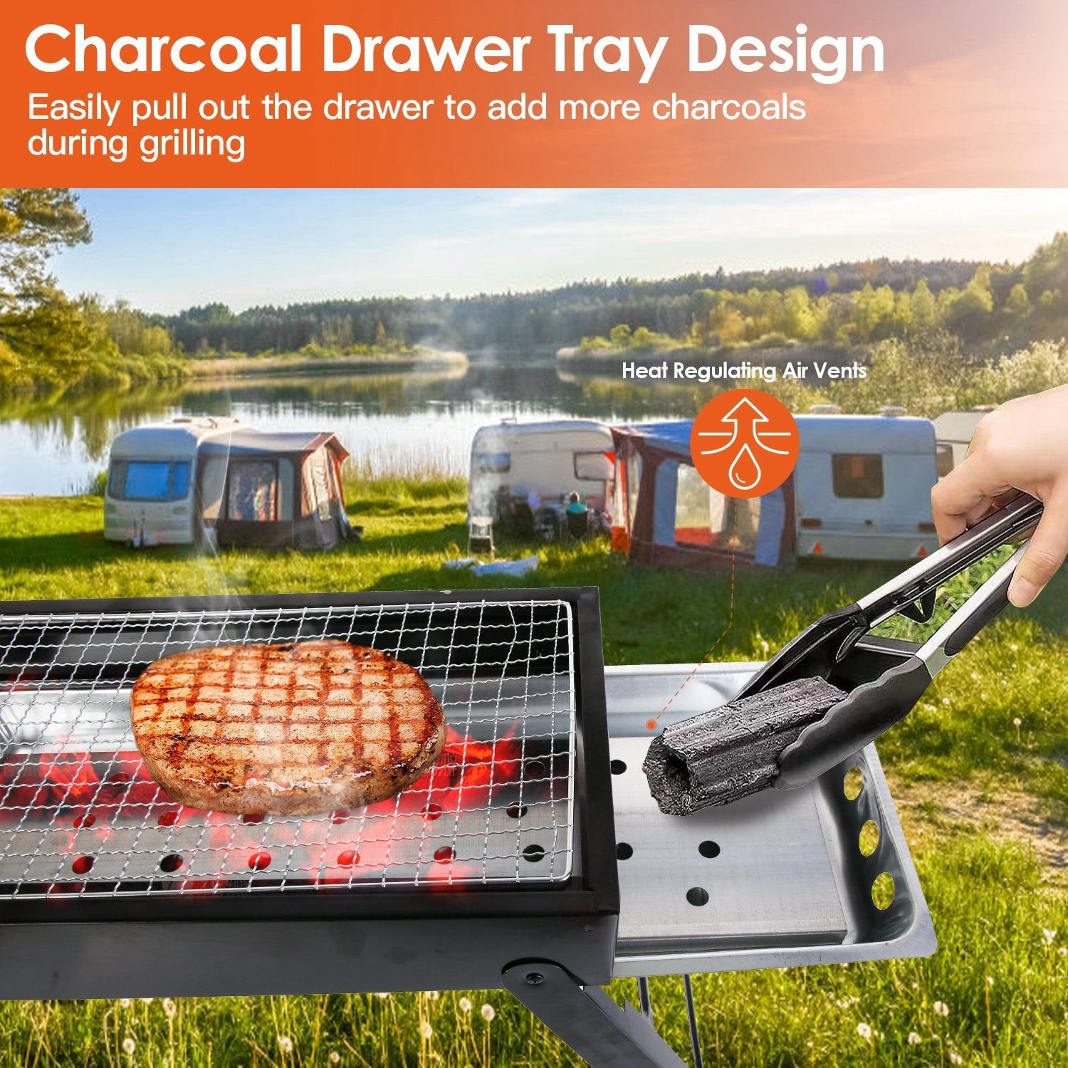 Foldable Stainless Steel Charcoal BBQ Grill – Portable Tabletop for Outdoor Use