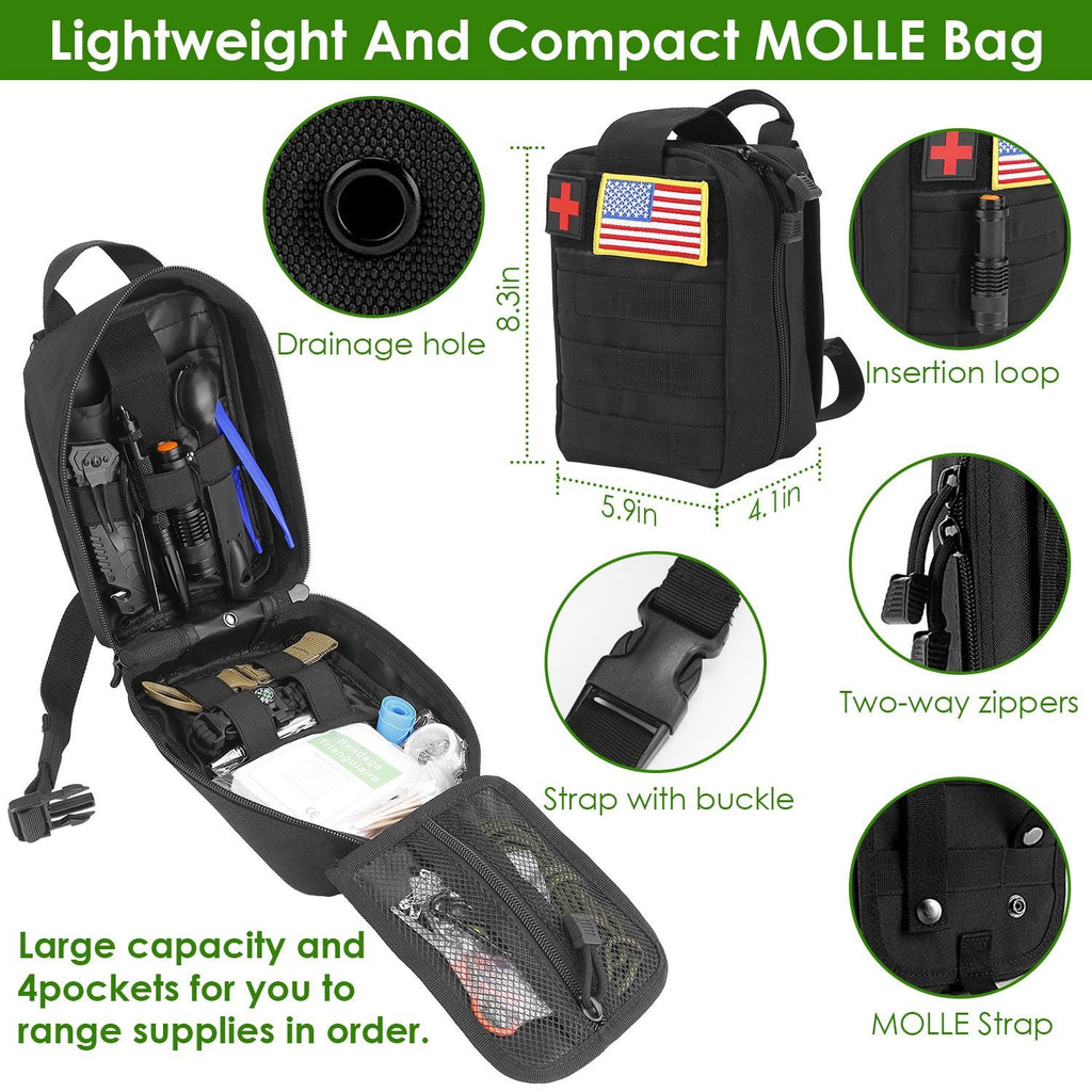 47-Pc Emergency Survival Kit – EDC Gear, First Aid & Tools with Pouch for Outdoor Adventures